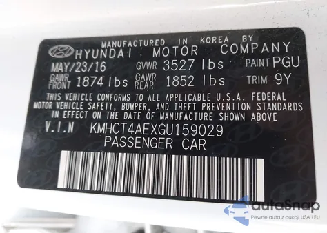 2016 Hyundai Accent Se из США, поврежденный, VIN KMHCT4AEXGU159029